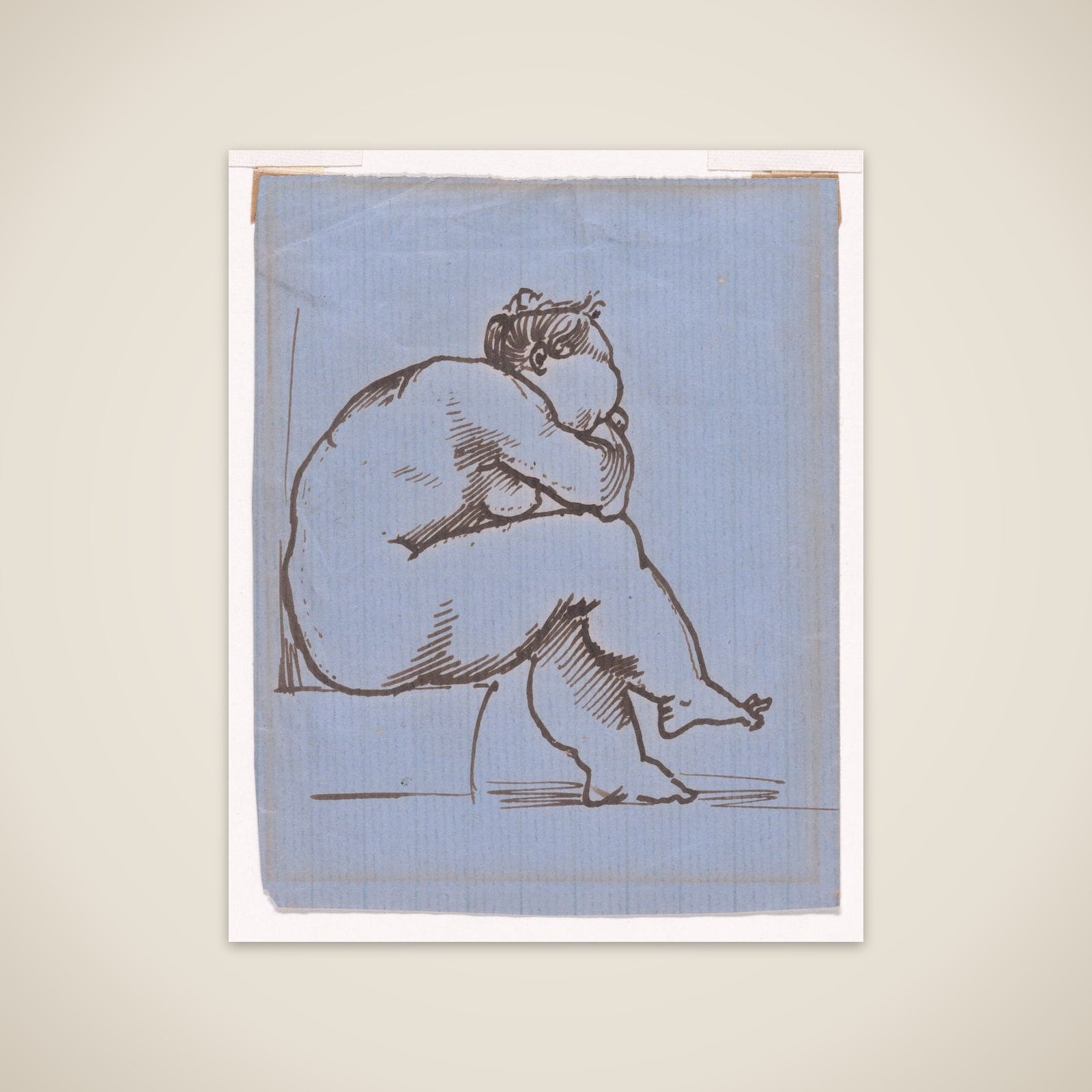 A seated fat lady unframed print