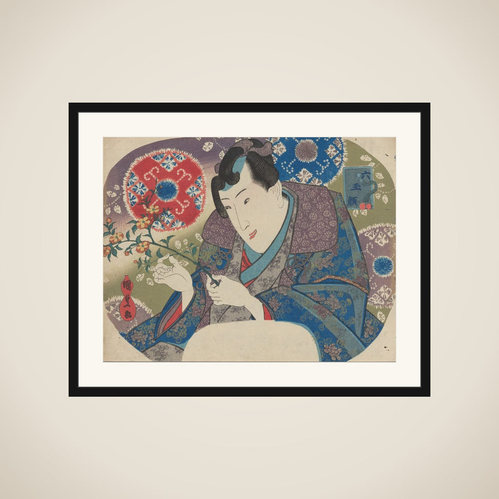 Mitsuuji with Mountain Roses (Yamabuki), from the series “Six Jewel Faces” (Mu tama-gao) framed