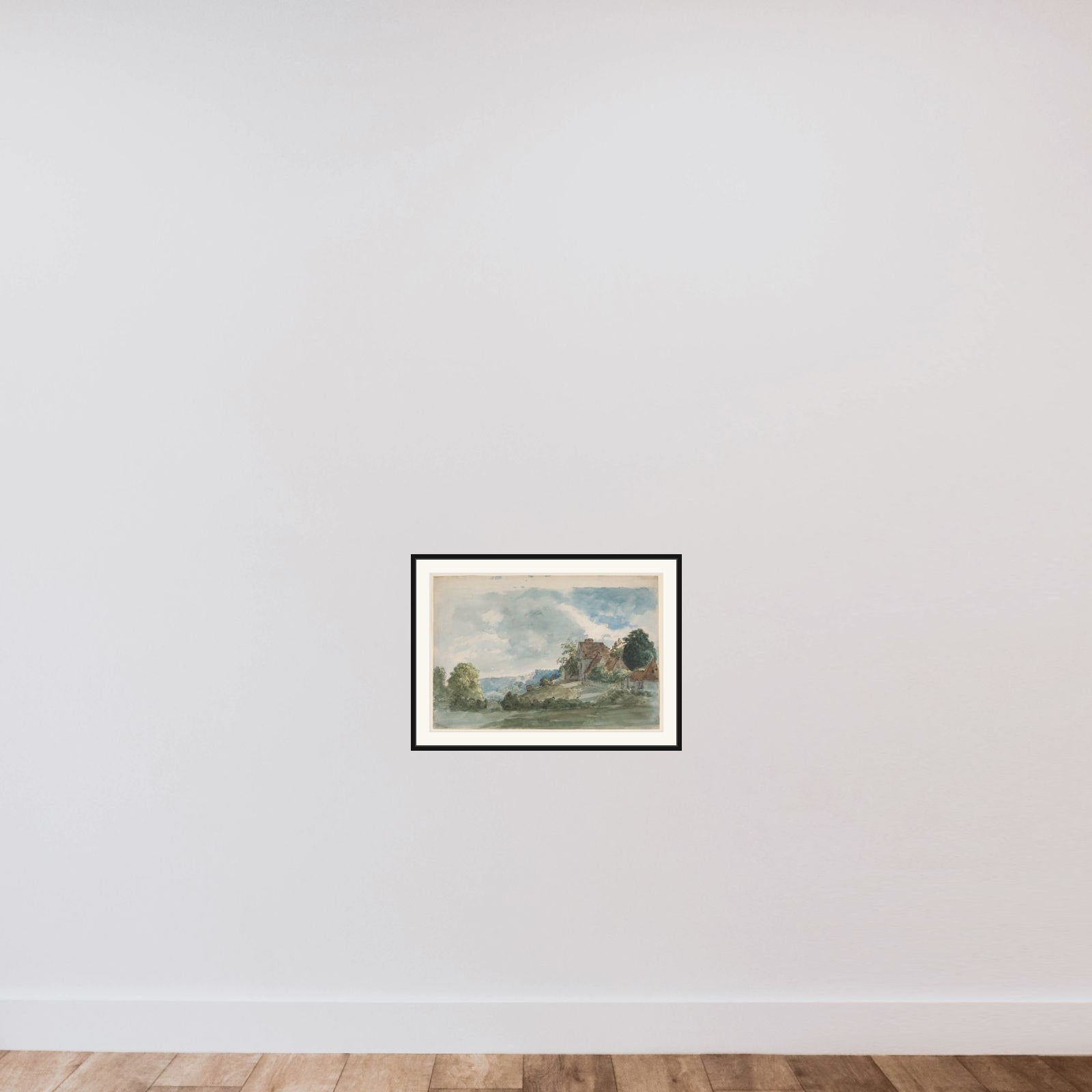 Cottages in an extensive landscape framed — shown to scale