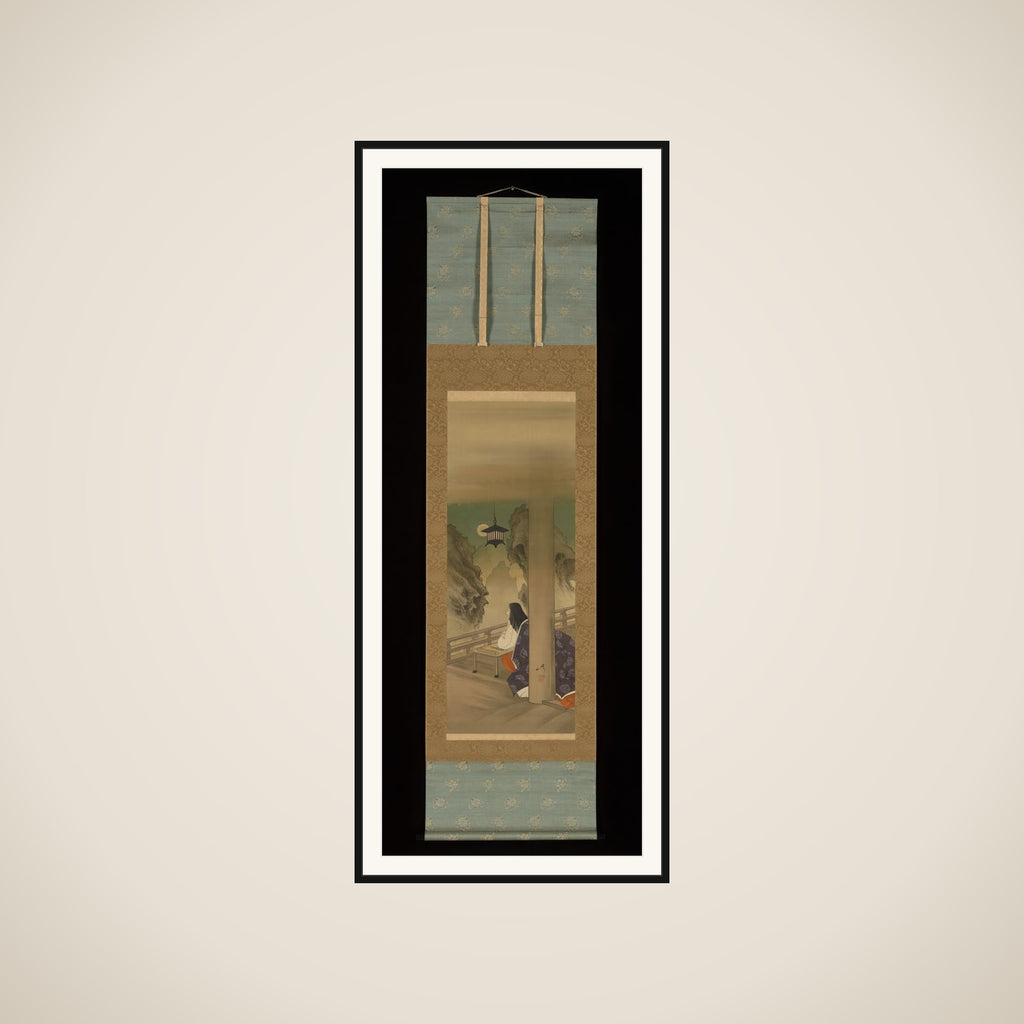 Murasaki Shikibu at Ishiyamadera Temple, based on the print “The Moon at Ishiyama,” from the series One Hundred Aspects of the Moon (Tsuki hyakushi: Ishiyama no tsuki) framed