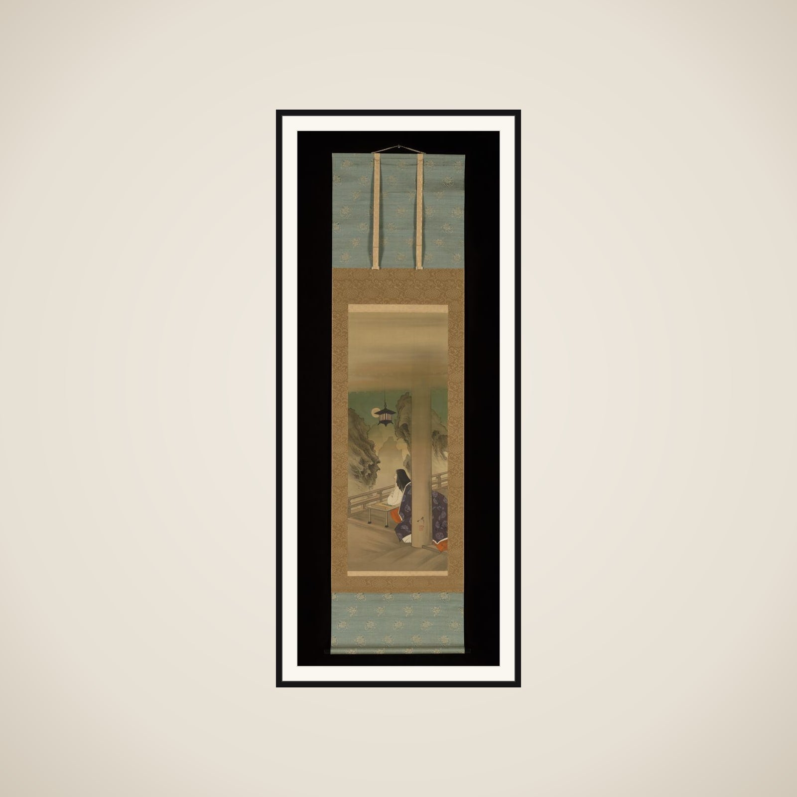 Murasaki Shikibu at Ishiyamadera Temple, based on the print “The Moon at Ishiyama,” from the series One Hundred Aspects of the Moon (Tsuki hyakushi: Ishiyama no tsuki) framed