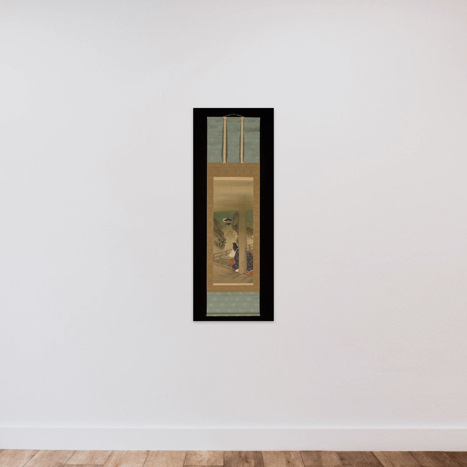 Murasaki Shikibu at Ishiyamadera Temple, based on the print “The Moon at Ishiyama,” from the series One Hundred Aspects of the Moon (Tsuki hyakushi: Ishiyama no tsuki) unframed — shown to scale