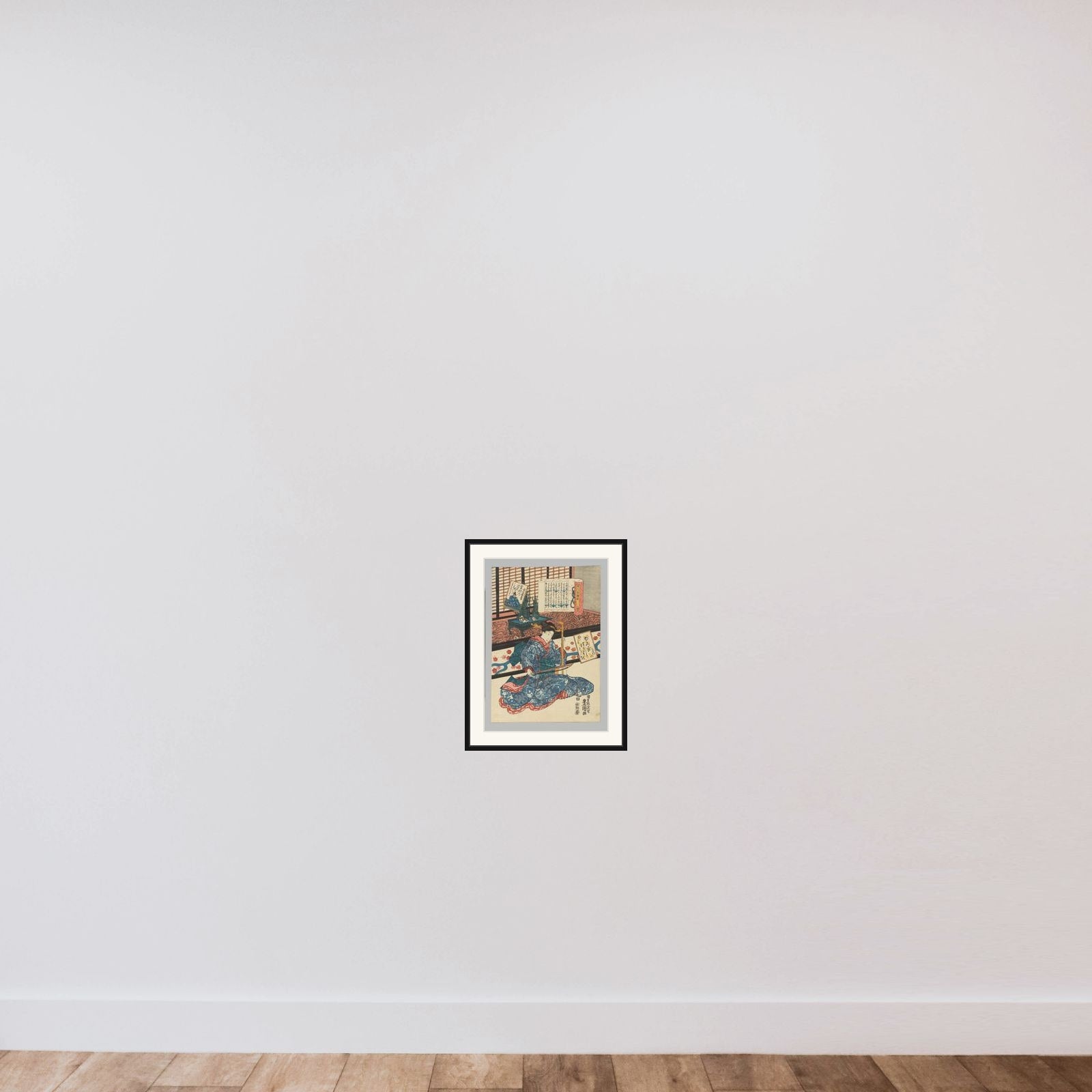 Mibu no Tadamine (no. 37), from the series A Pictorial Commentary on One Hundred Poems by One Hundred Poets (Hyakunin isshu eshō: Mibu no Tadamine) framed — shown to scale
