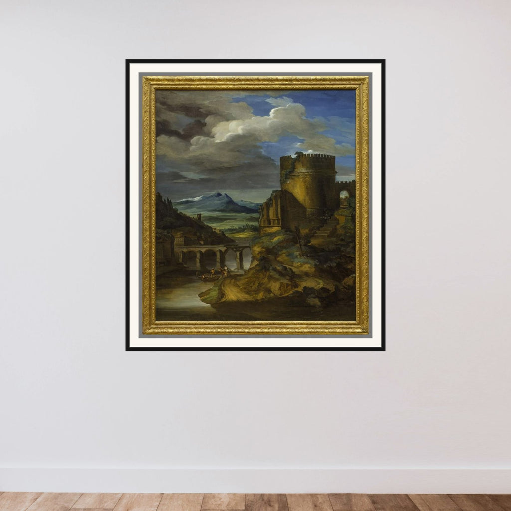 Paysage italien au tombeau framed — shown to scale