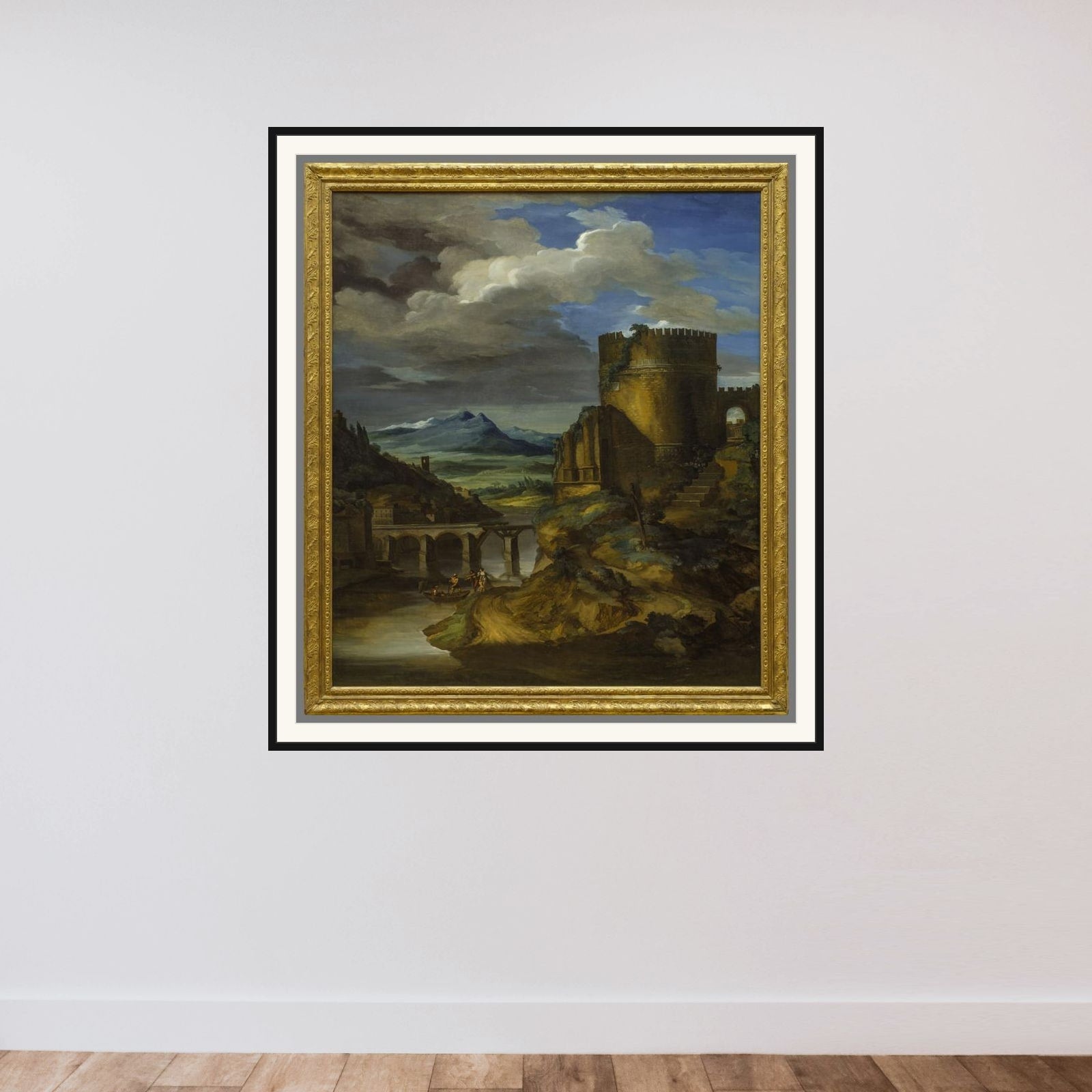 Paysage italien au tombeau framed — shown to scale
