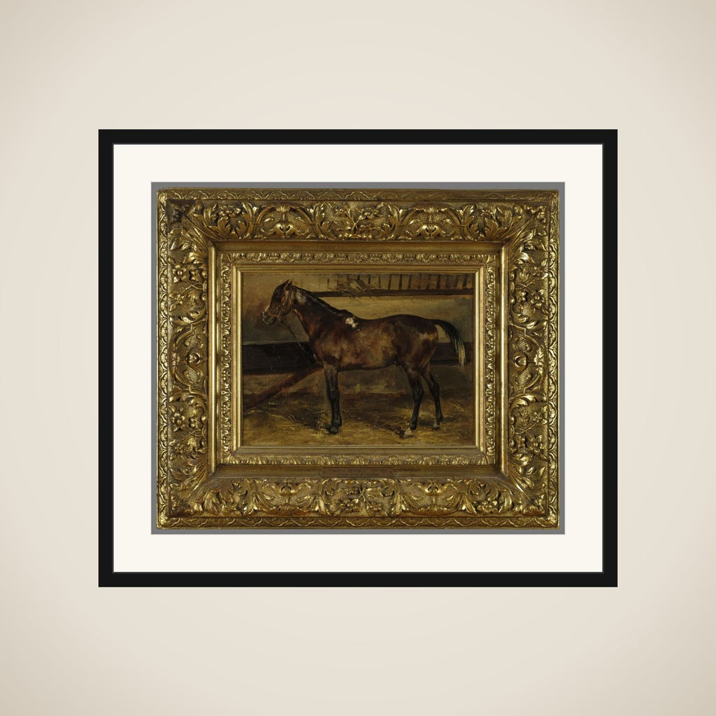 Cheval brun à l'écurie framed
