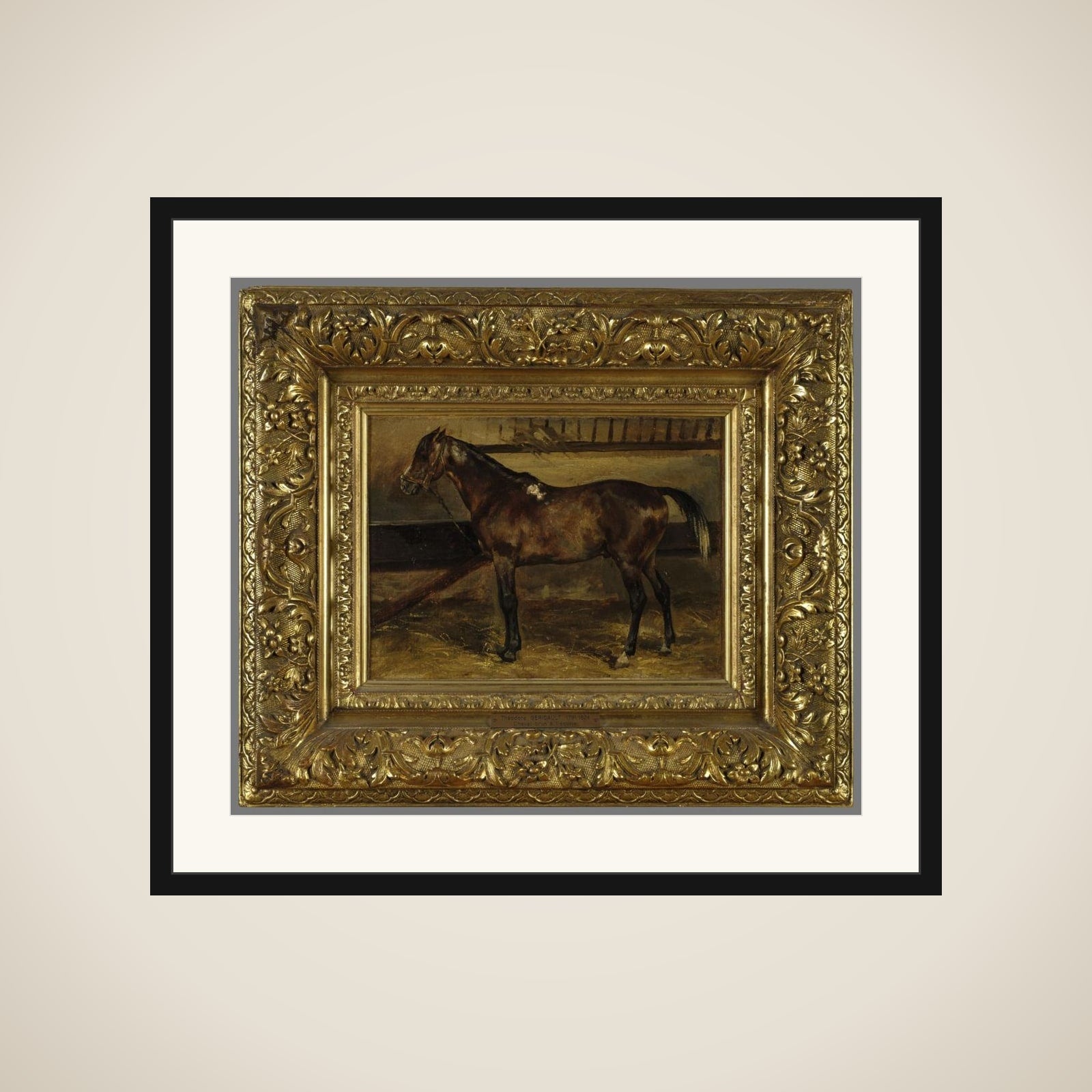 Cheval brun à l'écurie framed