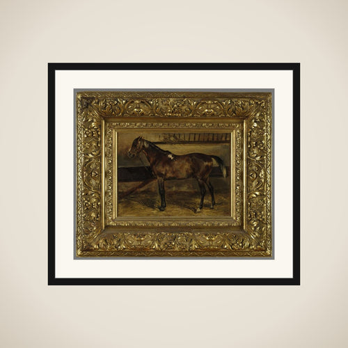 Cheval brun à l'écurie framed