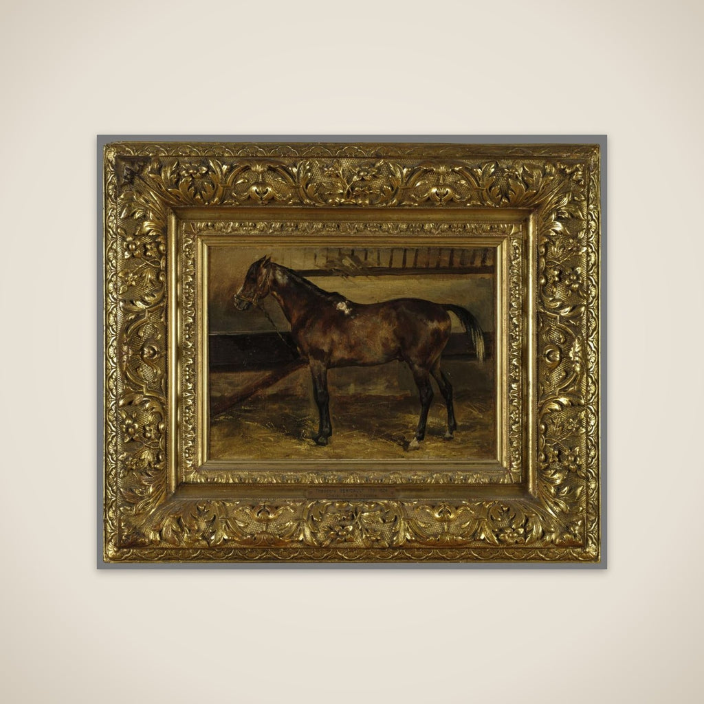 Cheval brun à l'écurie unframed print