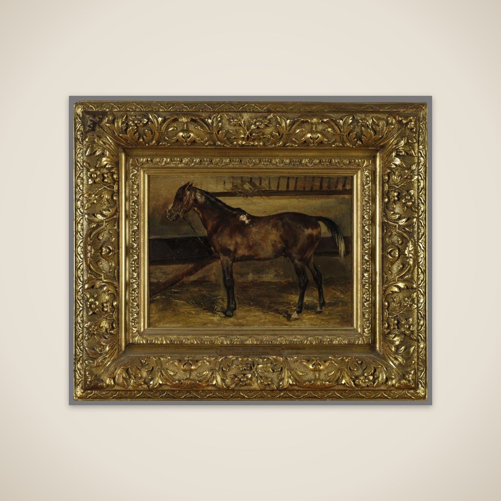 Cheval brun à l'écurie unframed print