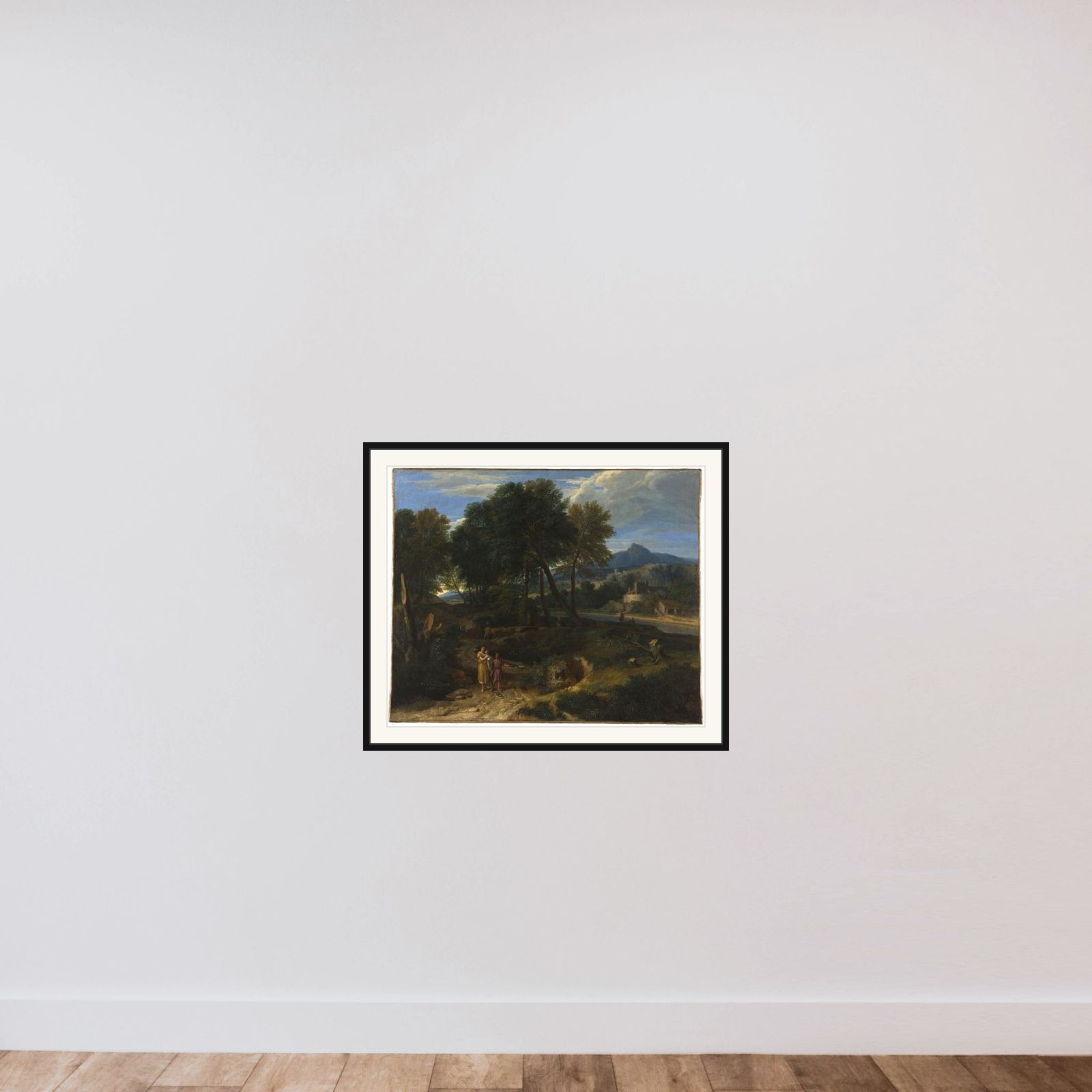 Pastorale avec un jeune pâtre et une femme avec un enfant dans les bras framed — shown to scale