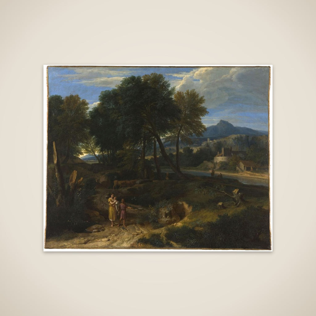 Pastorale avec un jeune pâtre et une femme avec un enfant dans les bras unframed print