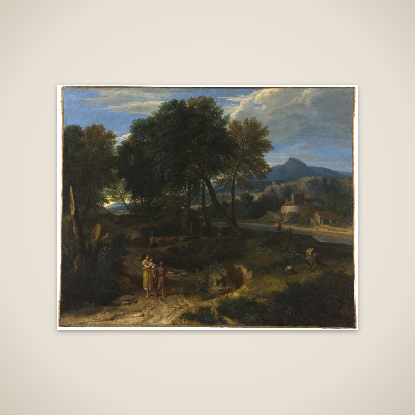 Pastorale avec un jeune pâtre et une femme avec un enfant dans les bras unframed print
