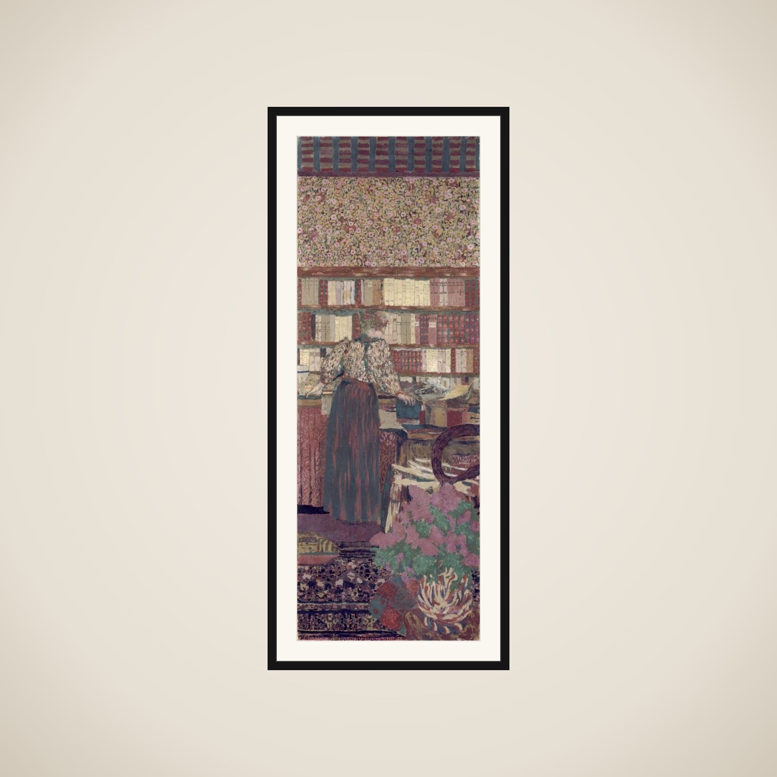 Personnages dans un intérieur. Le choix des livres framed