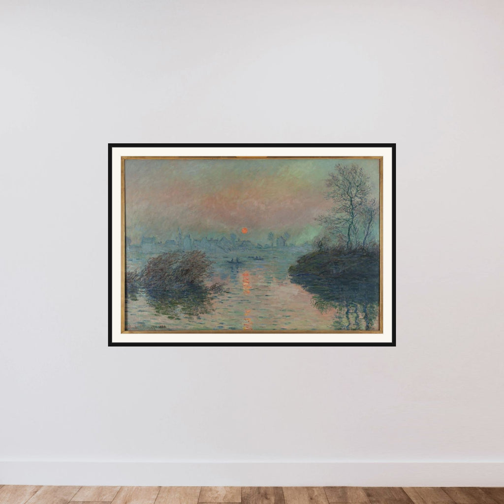 Soleil couchant sur la Seine à Lavacourt, effet d'hiver framed — shown to scale