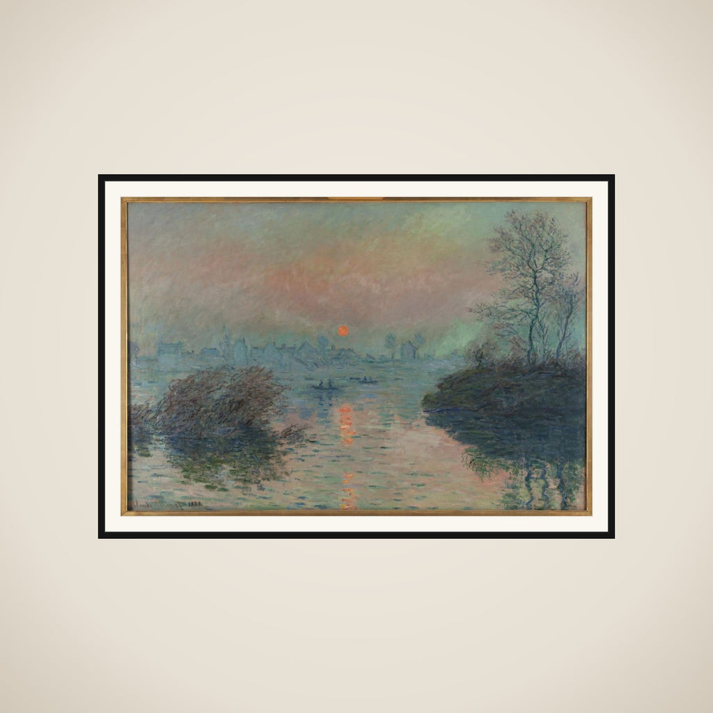 Soleil couchant sur la Seine à Lavacourt, effet d'hiver framed