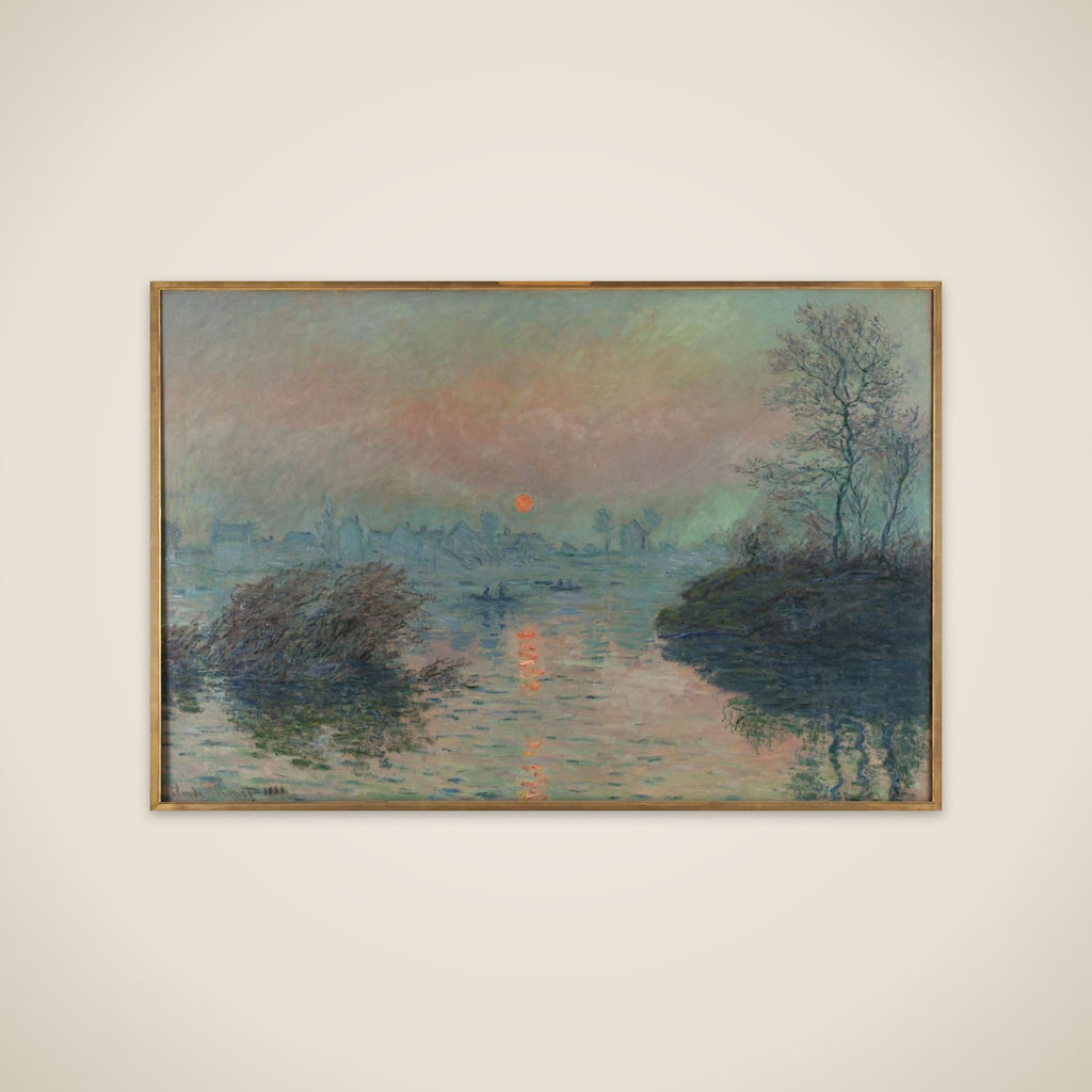 Soleil couchant sur la Seine à Lavacourt, effet d'hiver unframed print