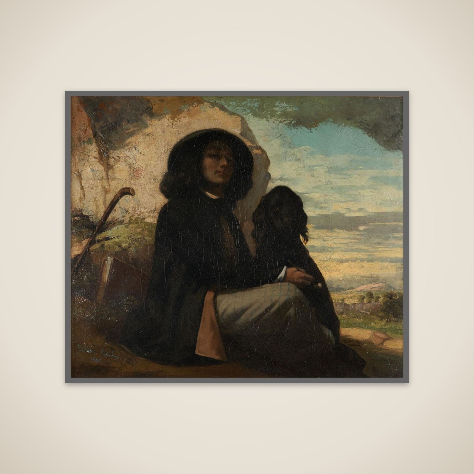Autoportrait dit Courbet au chien noir unframed print