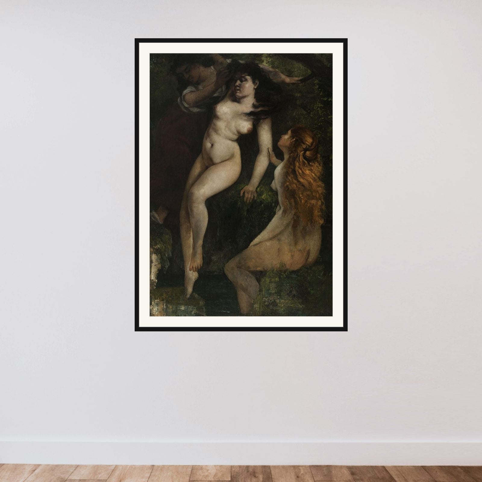 Trois baigneuses framed — shown to scale