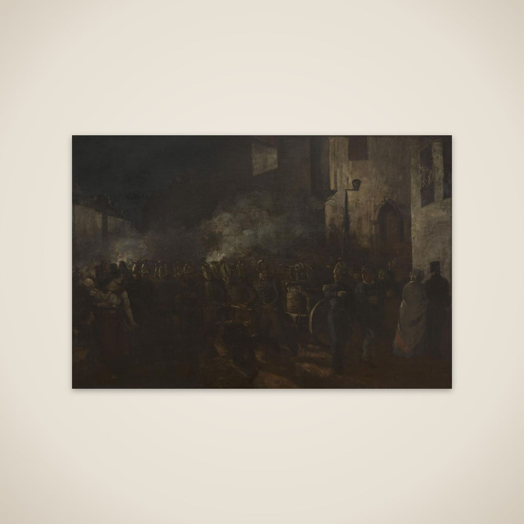 Pompiers courant à un incendie unframed print