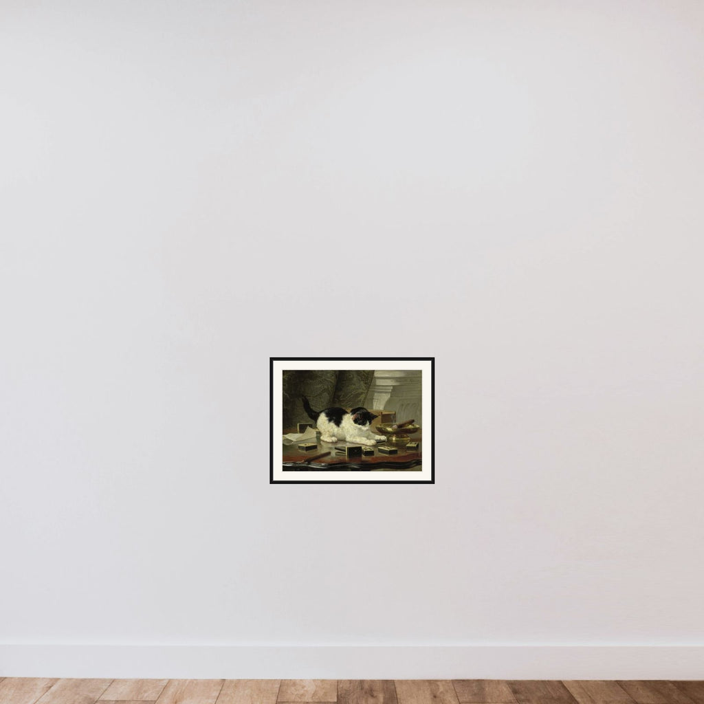 The cat at play framed — shown to scale