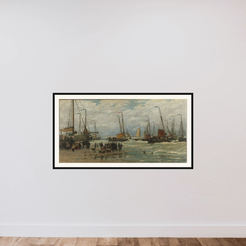 Fishing Pinks in Breaking Waves framed — shown to scale