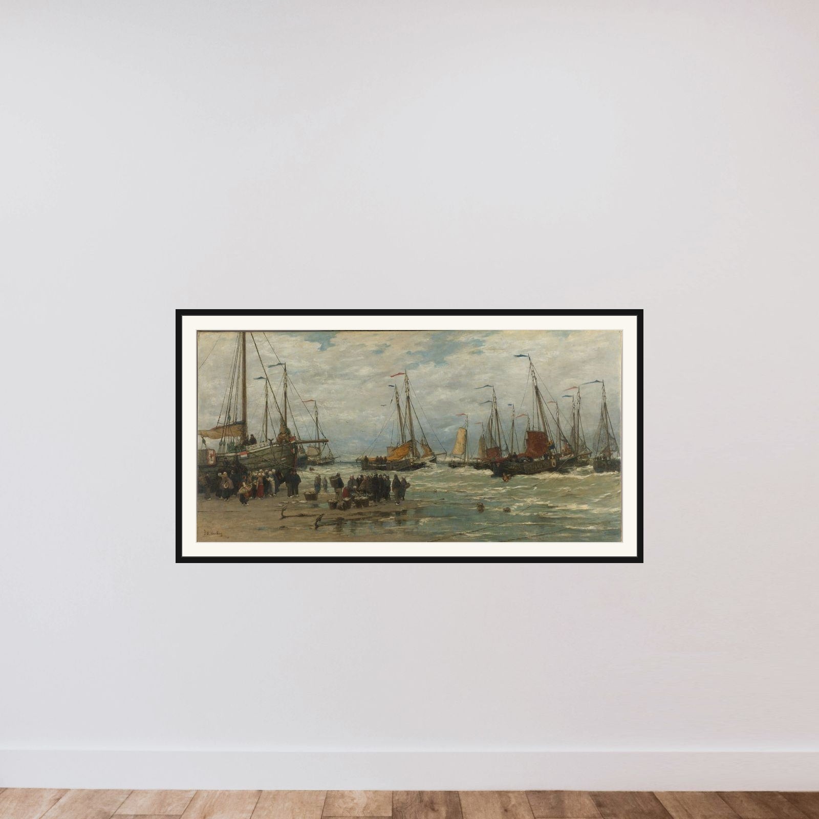 Fishing Pinks in Breaking Waves framed — shown to scale
