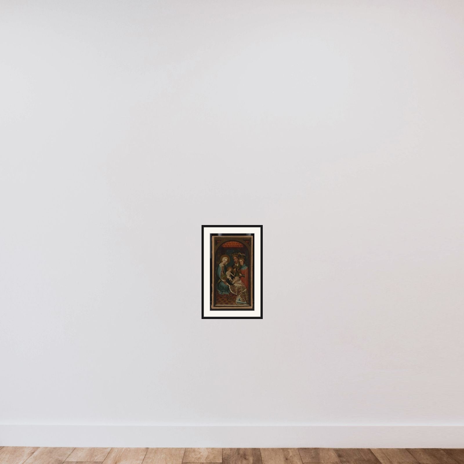 The Adoration of the Magi framed — shown to scale
