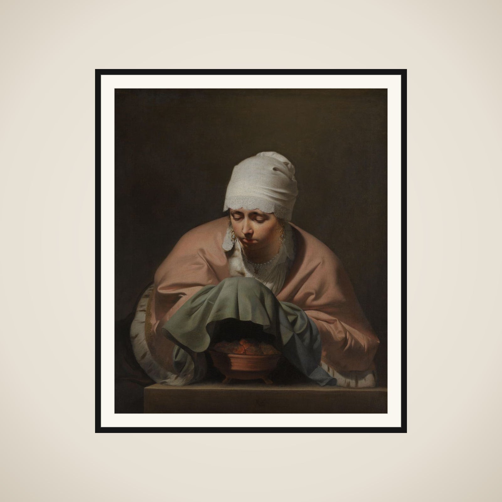 A Young Woman Warming her Hands over a Brazier: Allegory of Winter framed