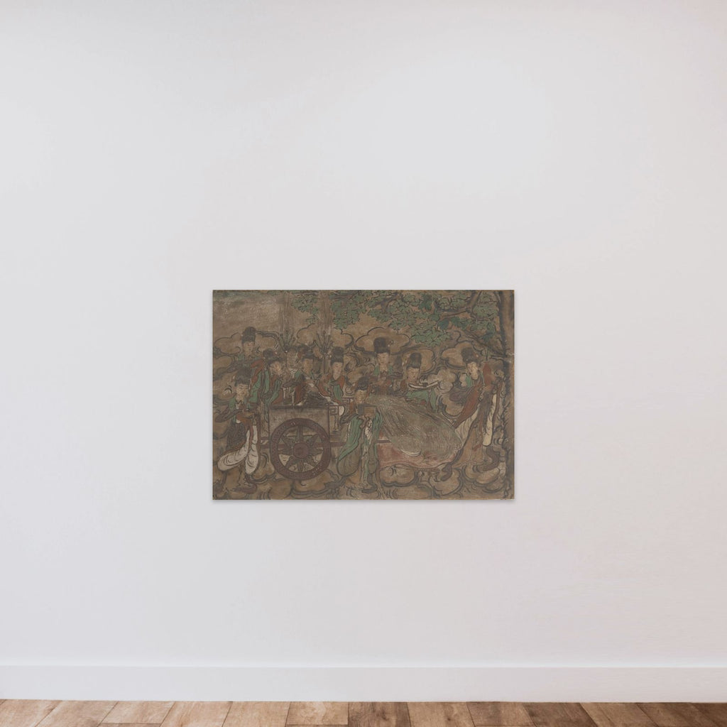 Ingelijste muurschildering voorstellende Xiwangmu en dienaressen unframed — shown to scale