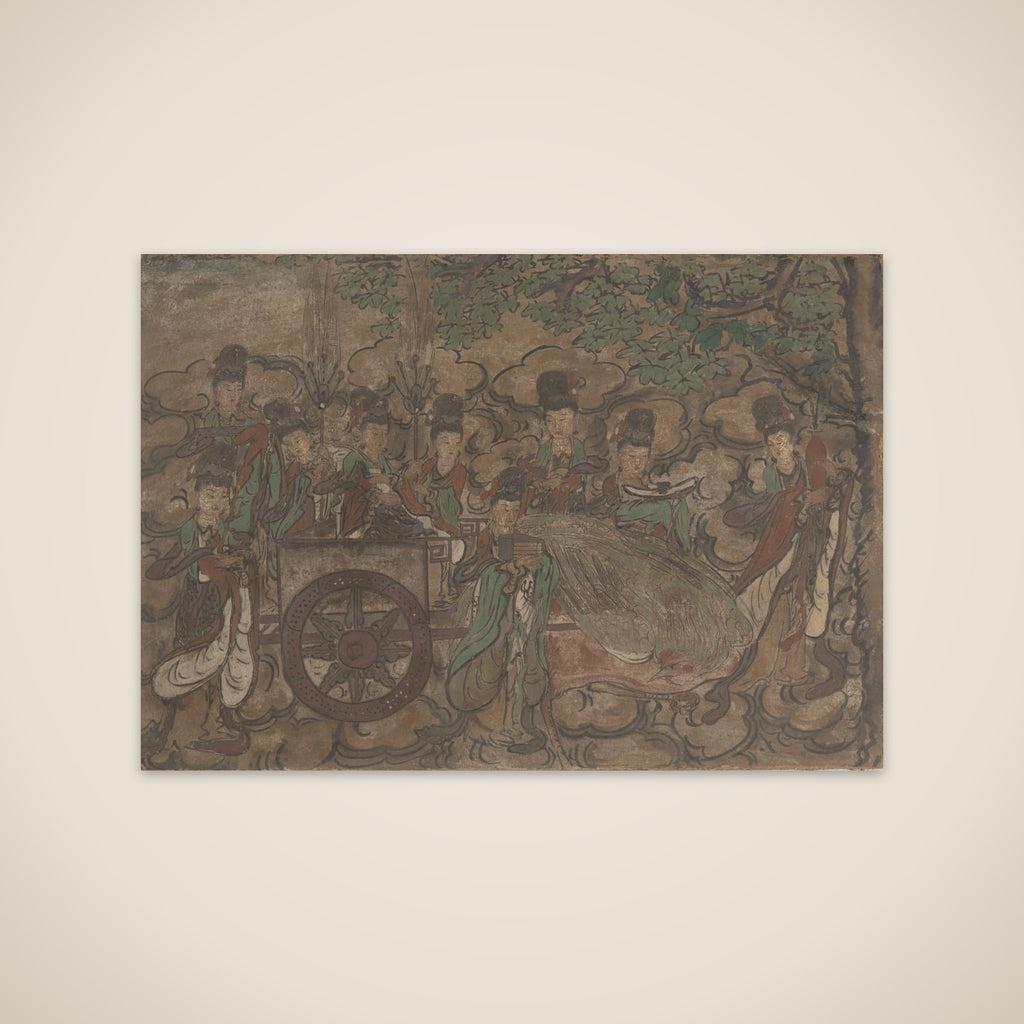 Ingelijste muurschildering voorstellende Xiwangmu en dienaressen unframed print