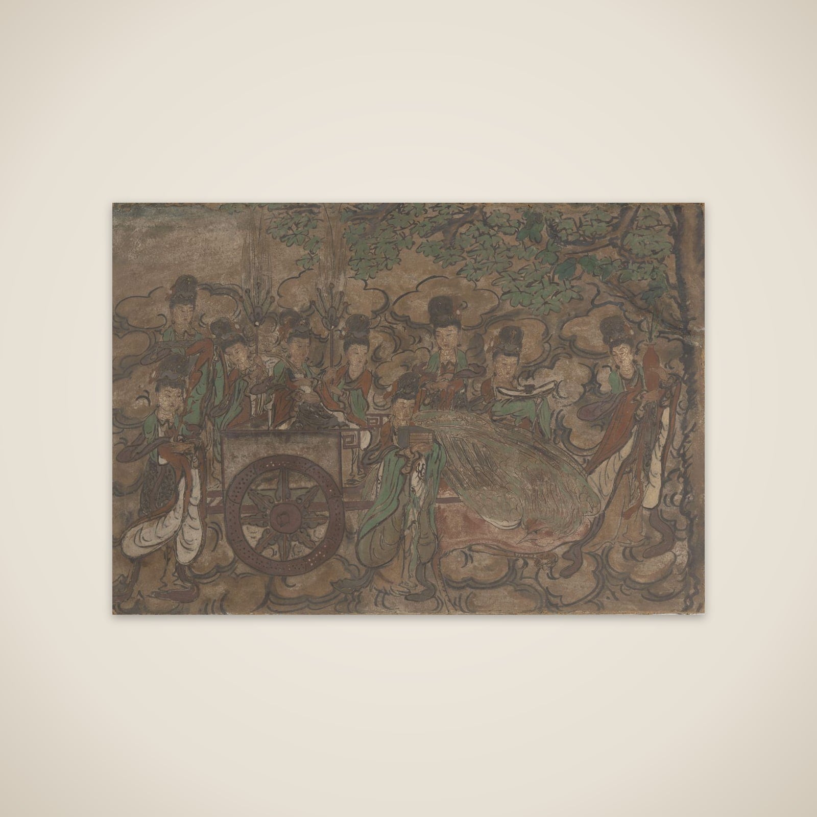 Ingelijste muurschildering voorstellende Xiwangmu en dienaressen unframed print