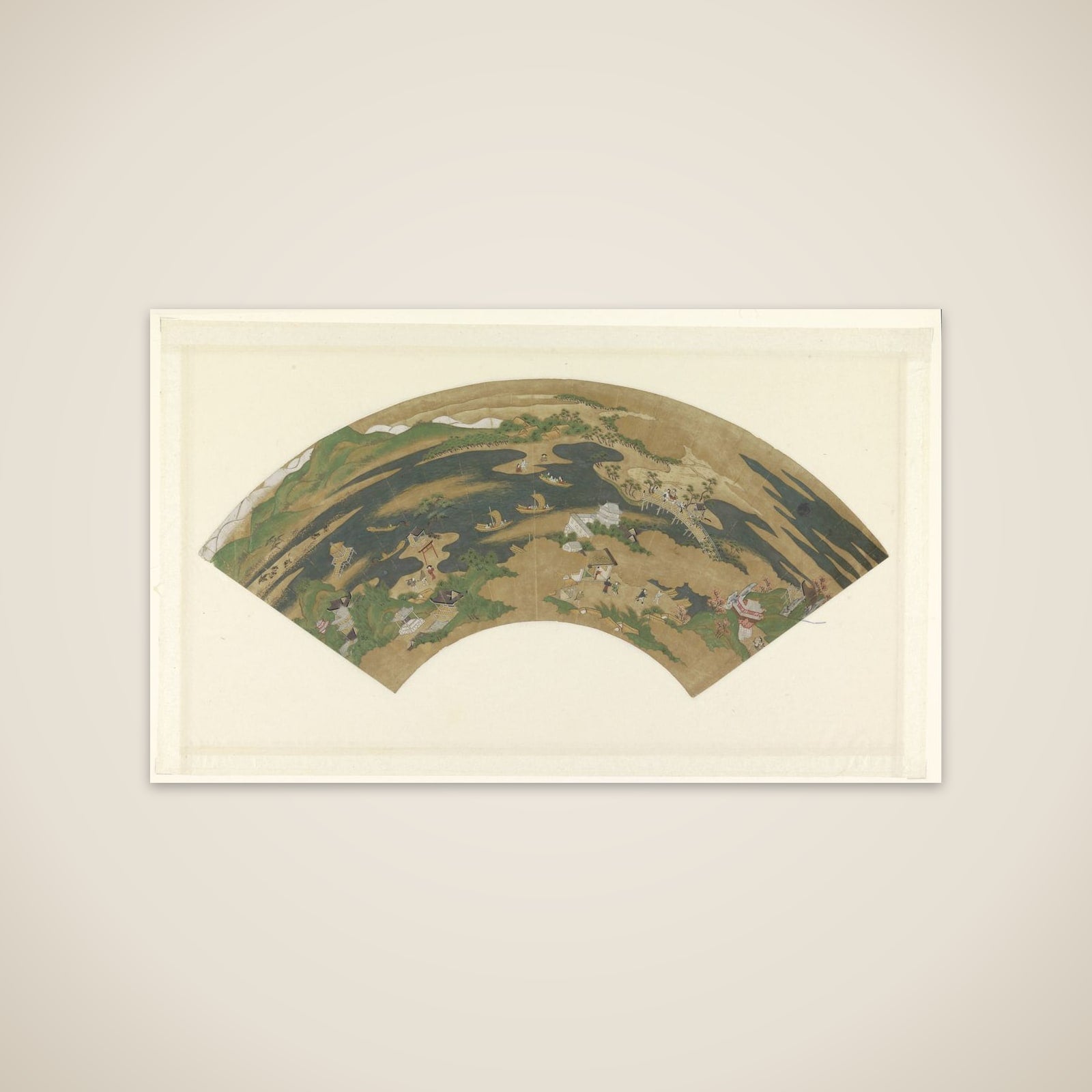 Waaierschildering met een rivierlandschap unframed print