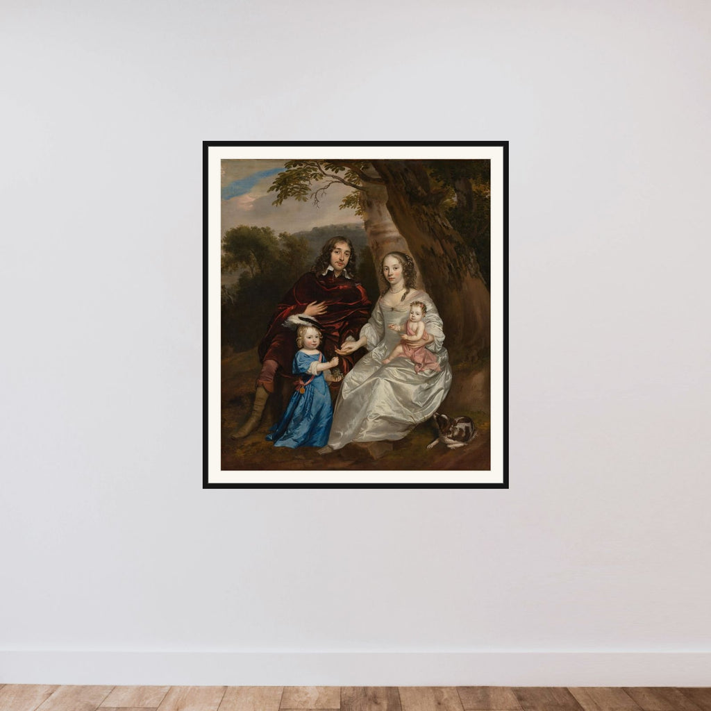 Portrait of Govert van Slingelandt (1623-1690), with his First Wife Christina van Beveren (1632-1656) and their Two Children framed — shown to scale