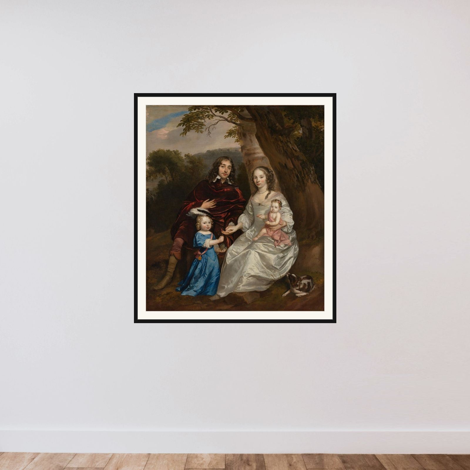 Portrait of Govert van Slingelandt (1623-1690), with his First Wife Christina van Beveren (1632-1656) and their Two Children framed — shown to scale