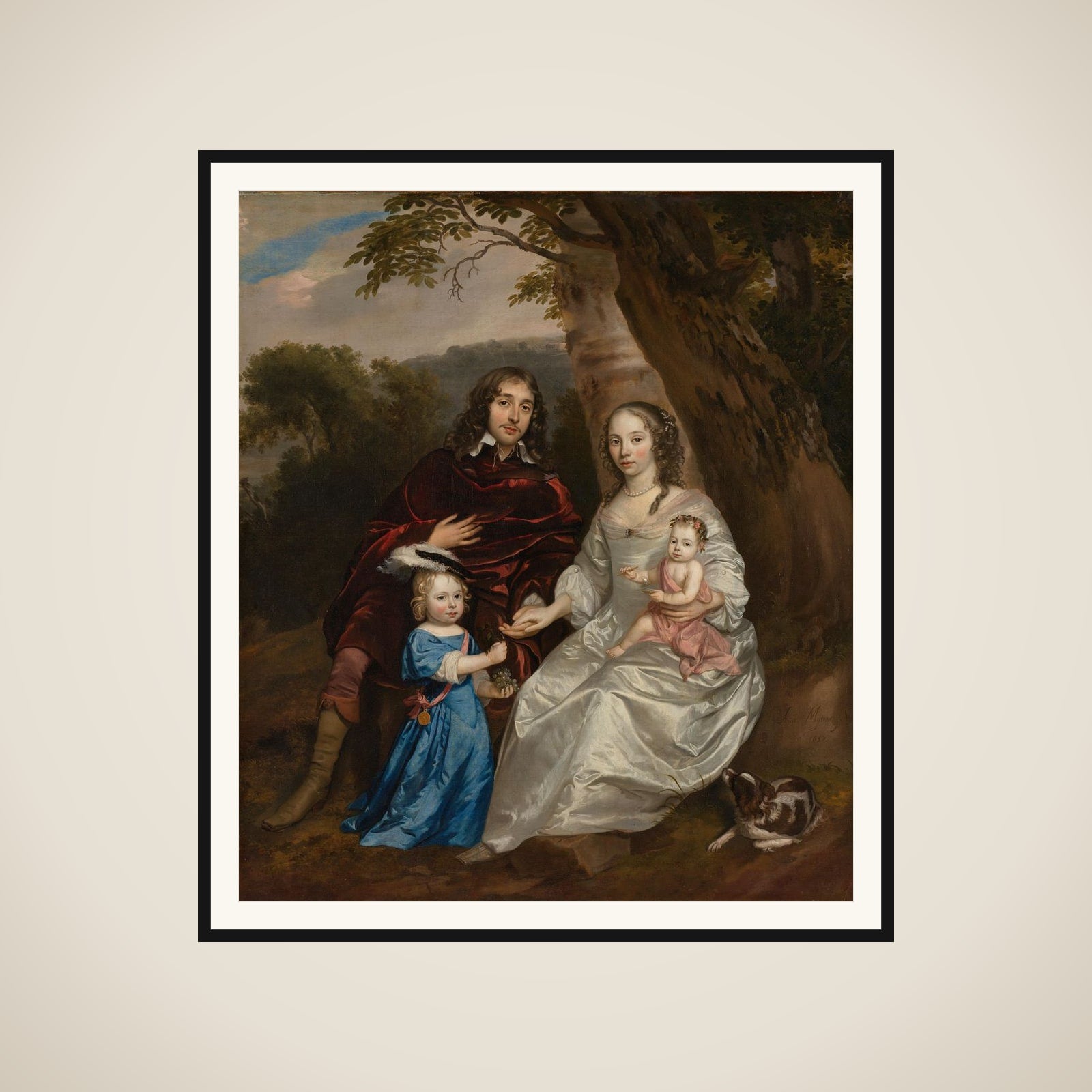 Portrait of Govert van Slingelandt (1623-1690), with his First Wife Christina van Beveren (1632-1656) and their Two Children framed
