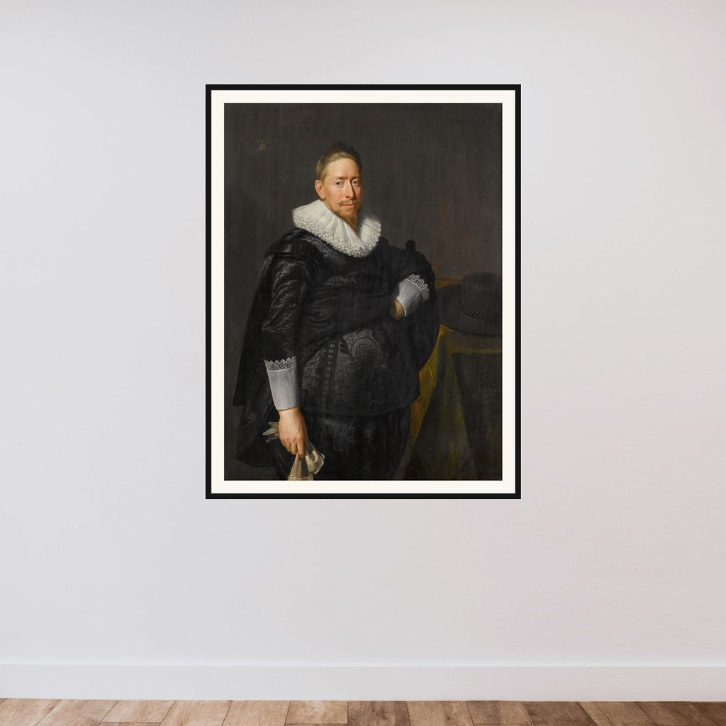 Portrait of a Man, possibly Reijnier Pauw (1591-1676) framed — shown to scale