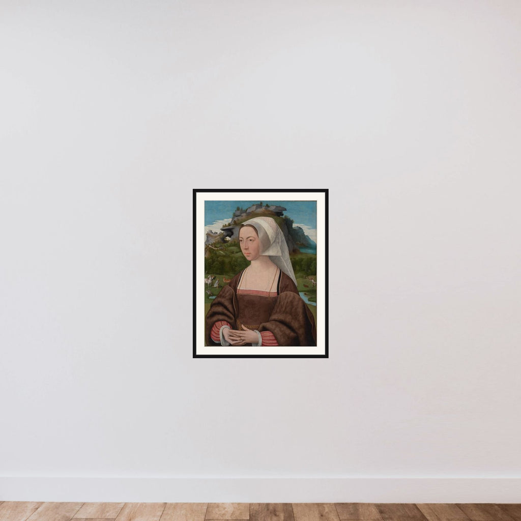 Portrait of a woman framed — shown to scale