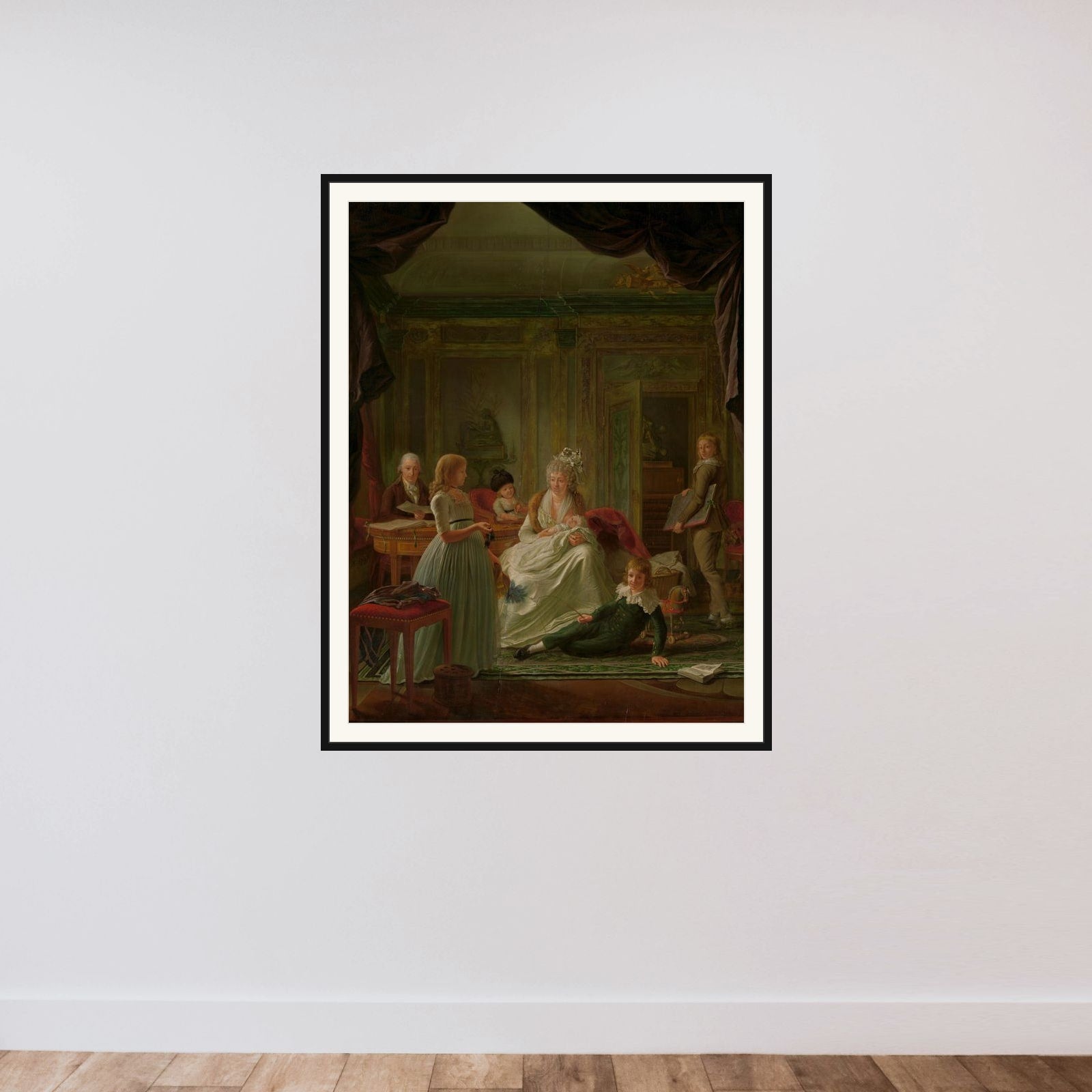 Aernout van Beeftingh (1759-1831) with his first Wife Jacoba Maria Boon (1760-1800) and their Children framed — shown to scale