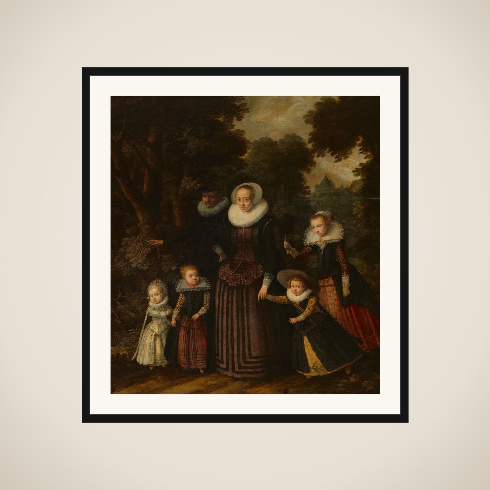 Portrait of a Couple and Four Children framed
