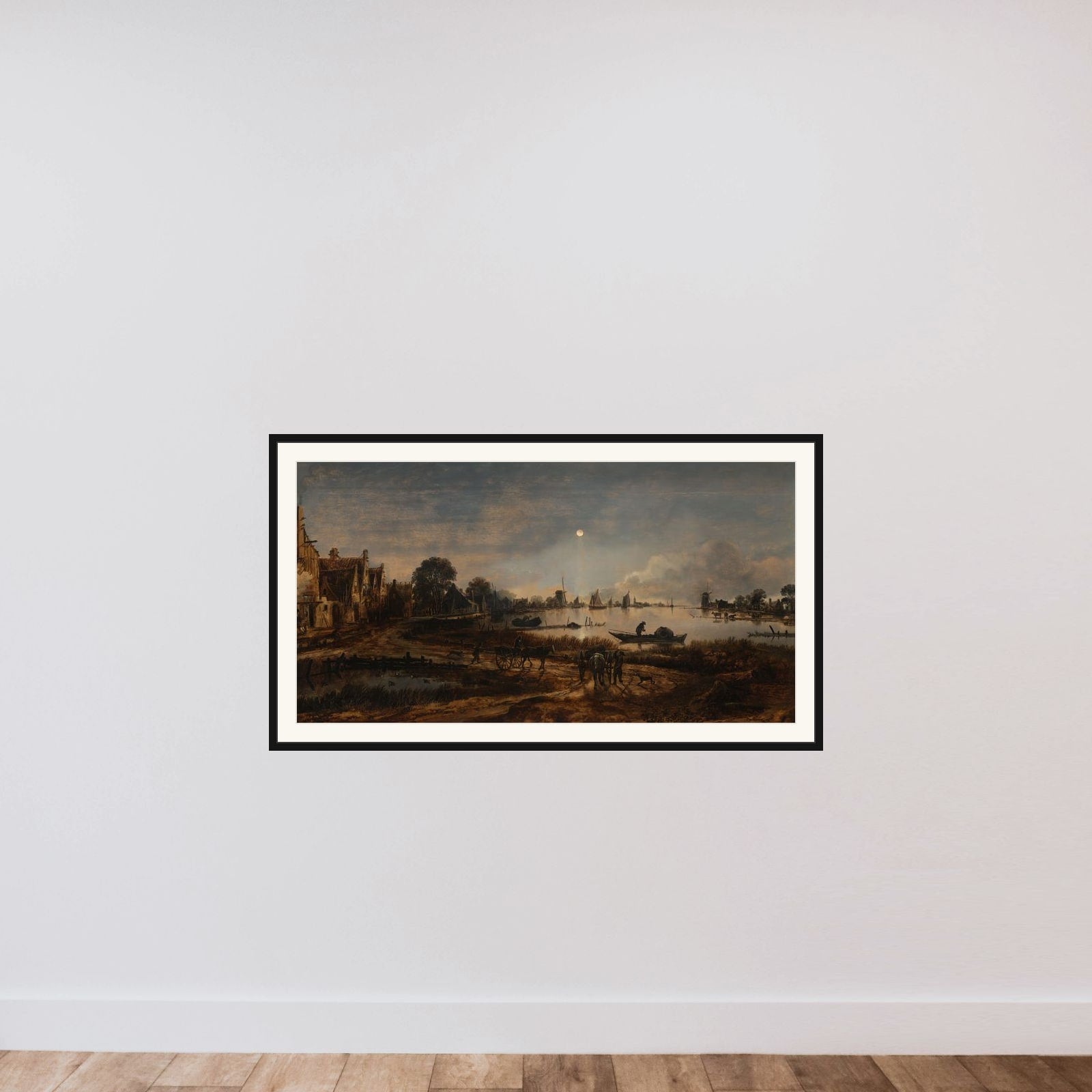 River View by Moonlight framed — shown to scale