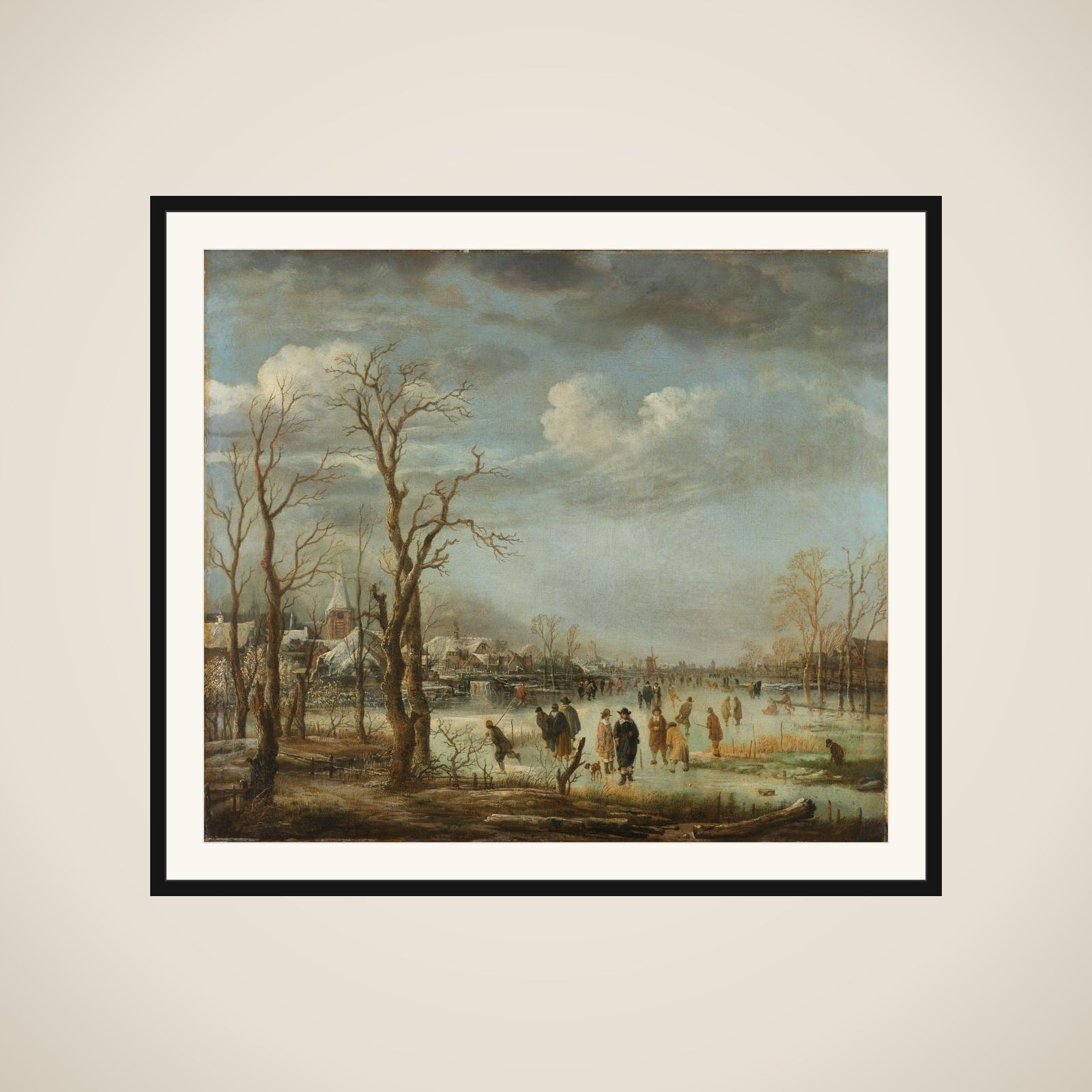 Winter Landscape near a Town with Bare Trees framed