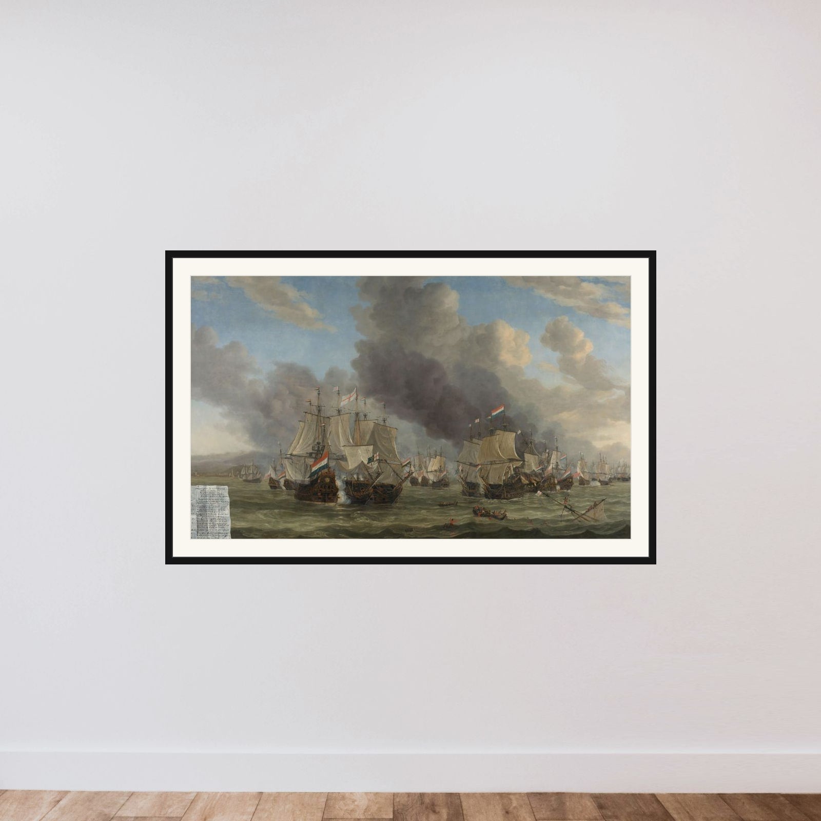 The Naval Battle near Livorno, 14 March 1653 framed — shown to scale