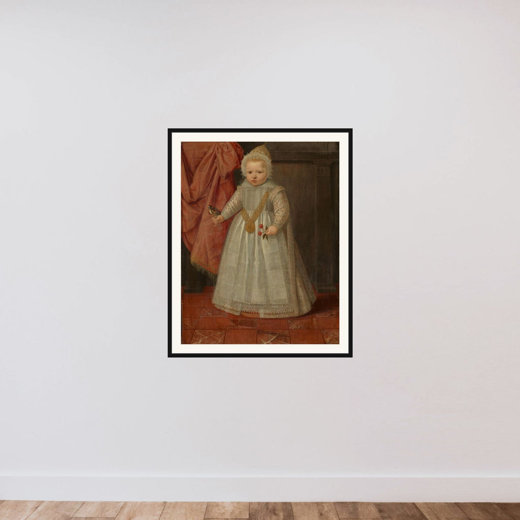 Portrait of a Boy, possibly Louis of Nassau, later Lord of Beverweerd, De Leck, Odijk and Lekkerkerk, Illegitimate Son of Maurice, Prince of Orange, and Margaretha van Mechelen framed — shown to scale