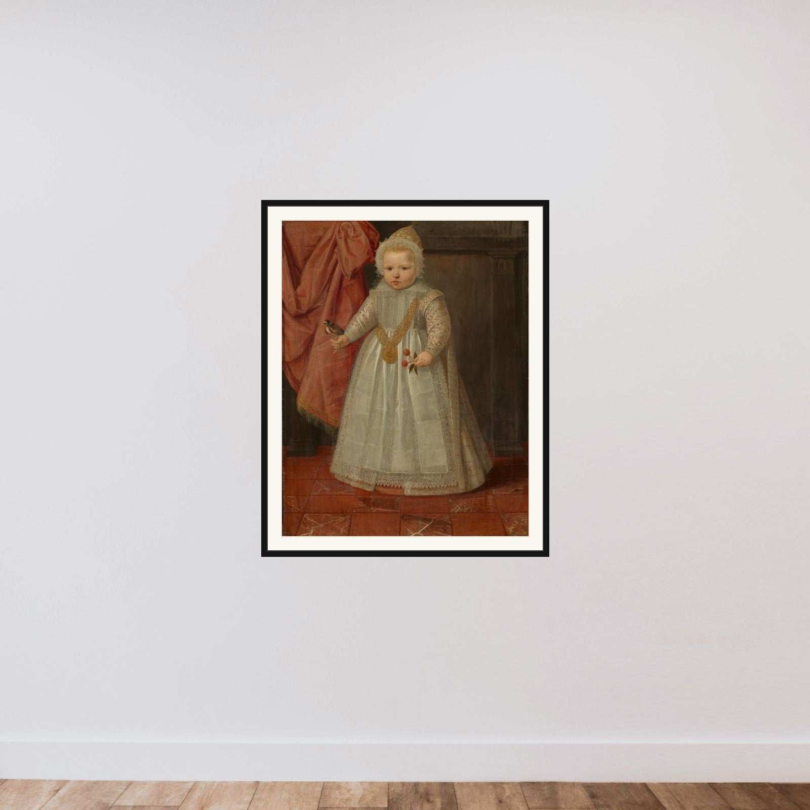 Portrait of a Boy, possibly Louis of Nassau, later Lord of Beverweerd, De Leck, Odijk and Lekkerkerk, Illegitimate Son of Maurice, Prince of Orange, and Margaretha van Mechelen framed — shown to scale