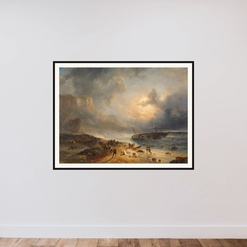 Shipwreck off a Rocky Coast framed — shown to scale