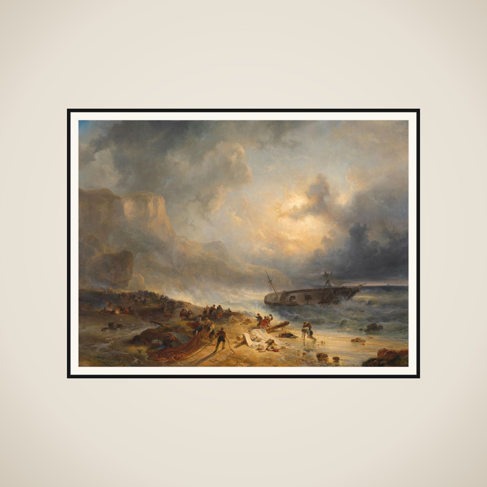 Shipwreck off a Rocky Coast framed