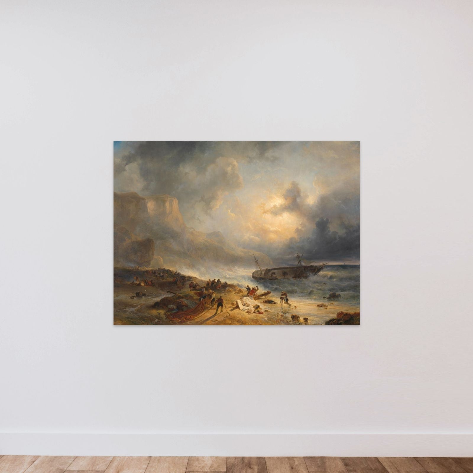 Shipwreck off a Rocky Coast unframed — shown to scale