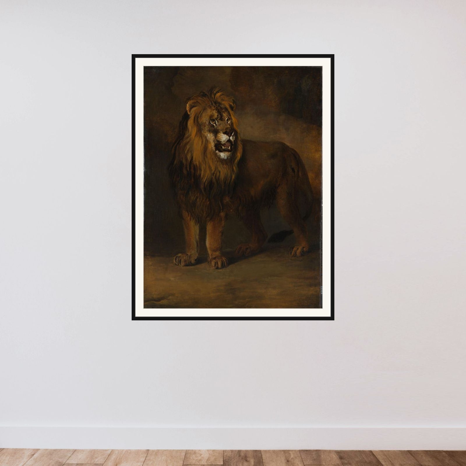 A Lion from the Menagerie of King Louis Napoleon, 1808 framed — shown to scale