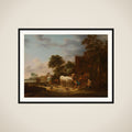 Country inn with a horse at the trough framed
